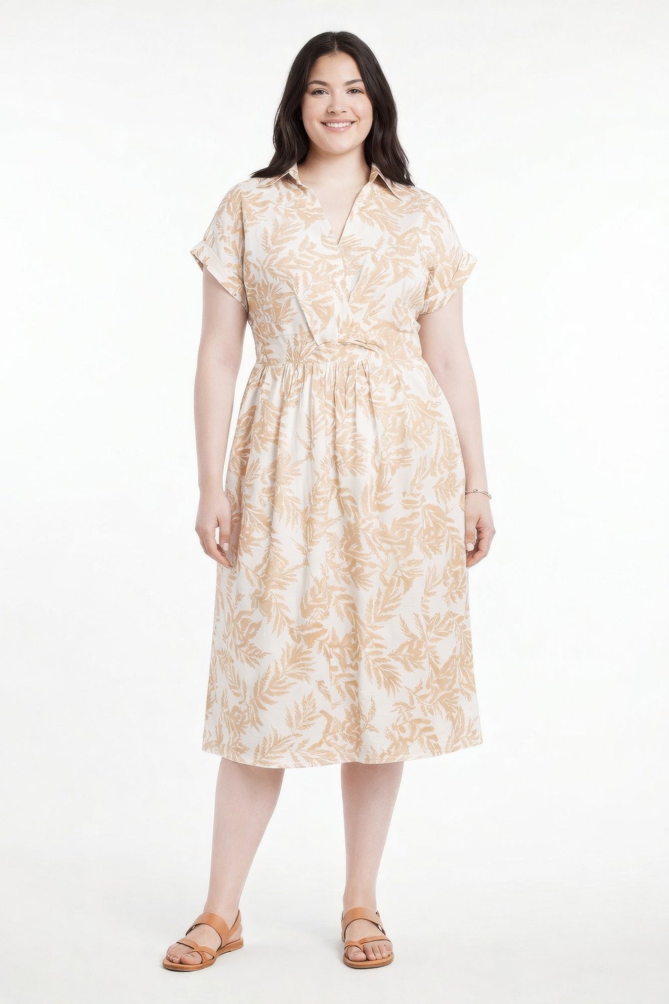 Botanical Print Collared Wrap Waist Midi Dress  Shop One Place