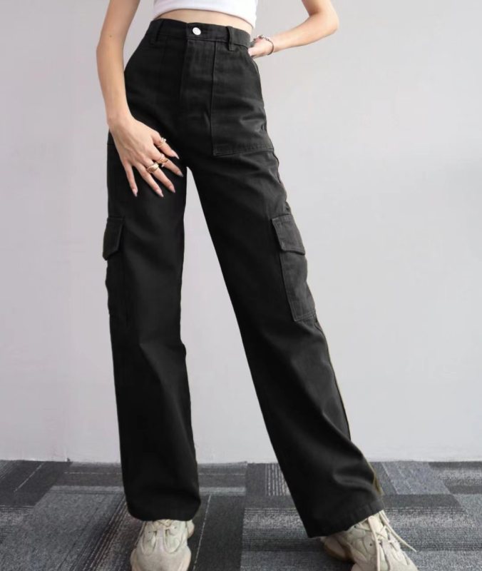 Versatile casual pants, mid-rise three-dimensional pocket trousers, waist-cinching overalls