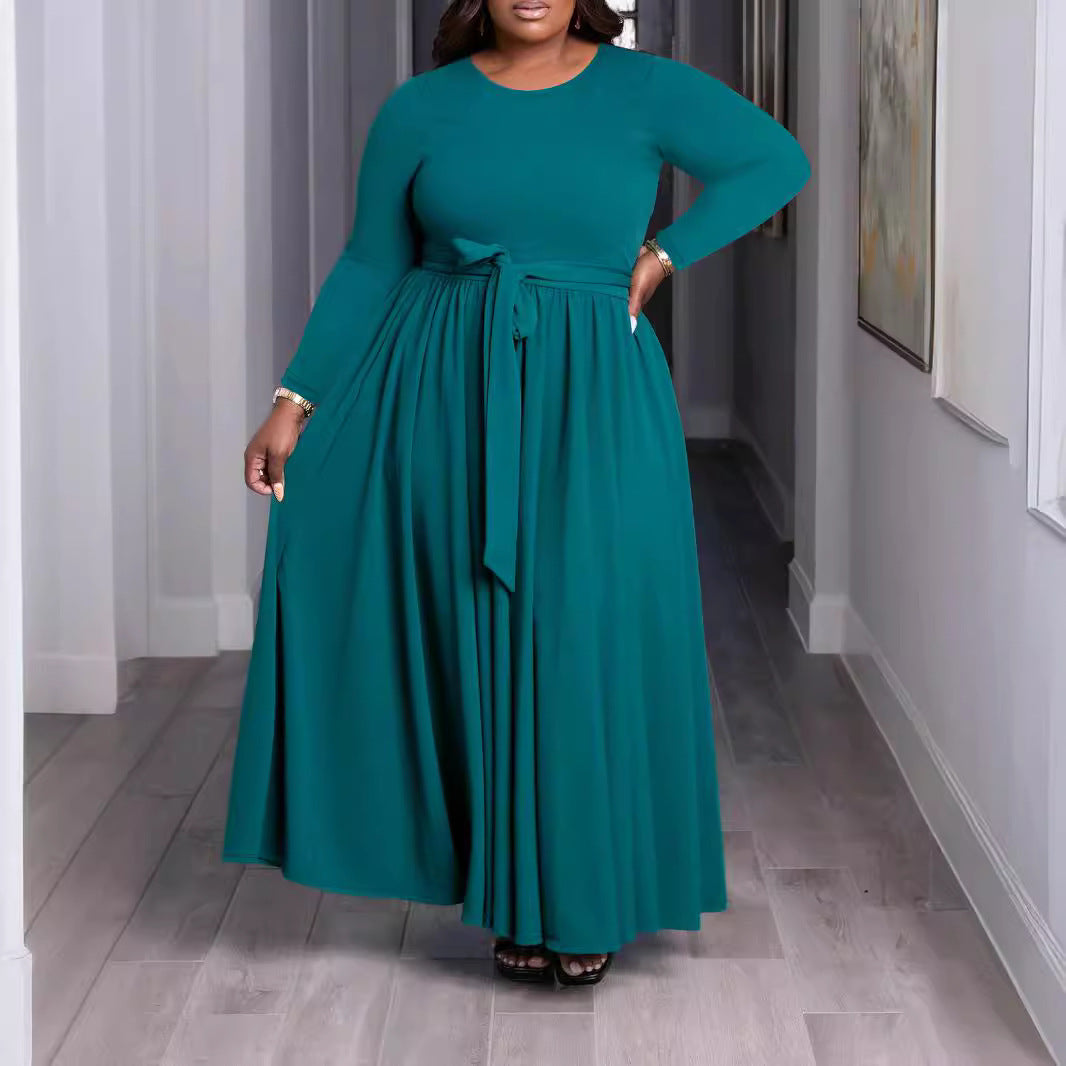 Plus Size Autumn Winter Office Large Swing Dress Long