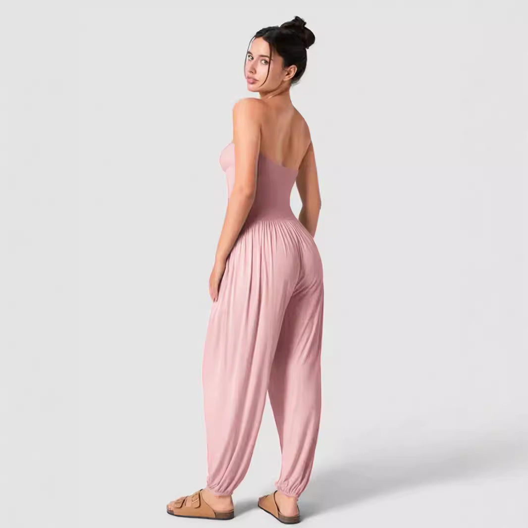 Casual Tube Top Ankle Tied Jumpsuit