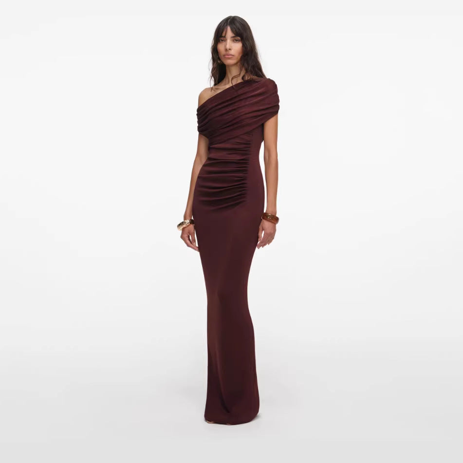 Summer Mature Elegant Skinny Sheath off Shoulder Irregular Asymmetric Cinched Dress  Shop One Place