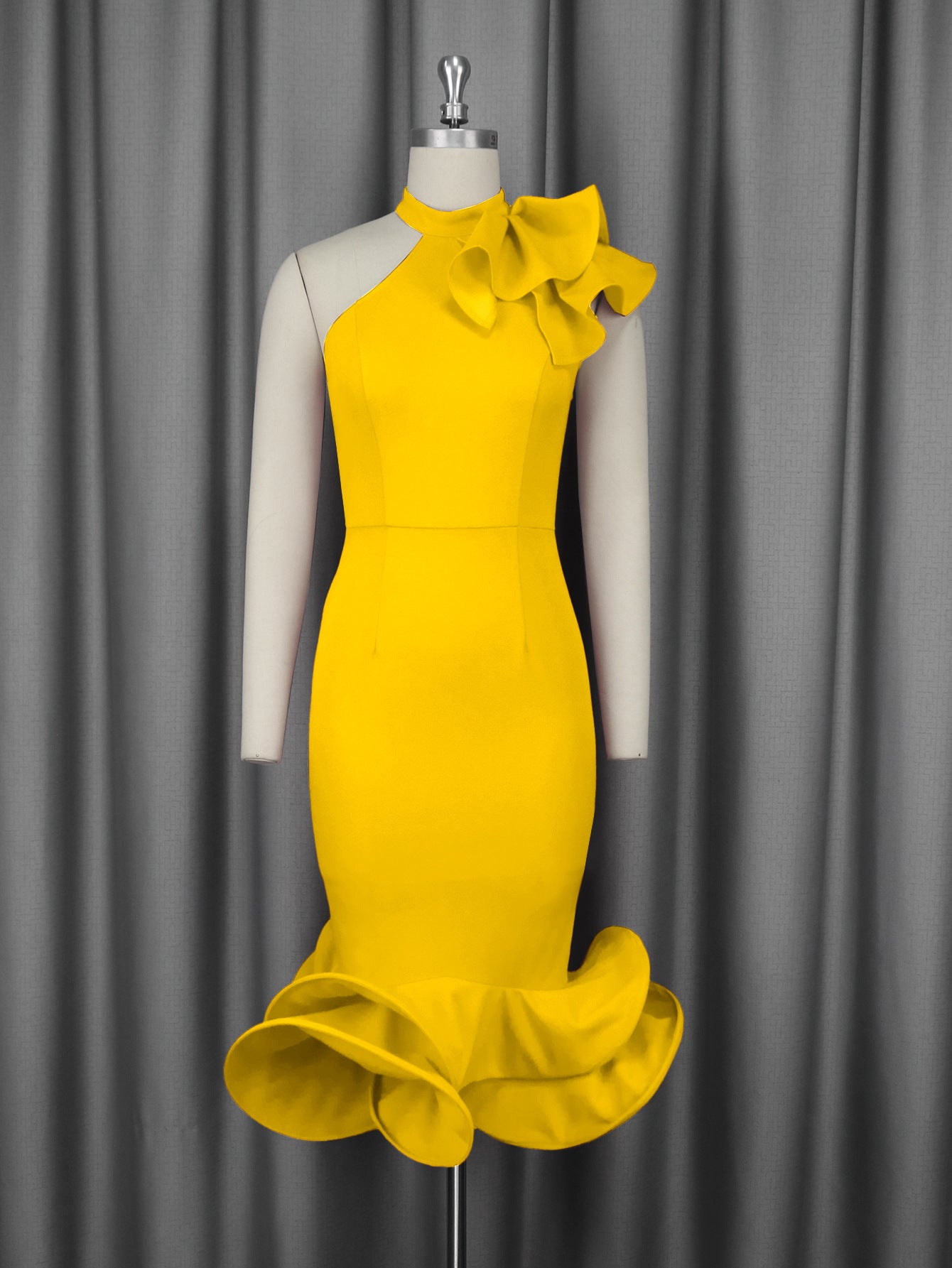 Elegant Half Turtleneck Ruffled Dress off Shoulder Ruffled Hem Cocktail Evening Dress  Shop One Place