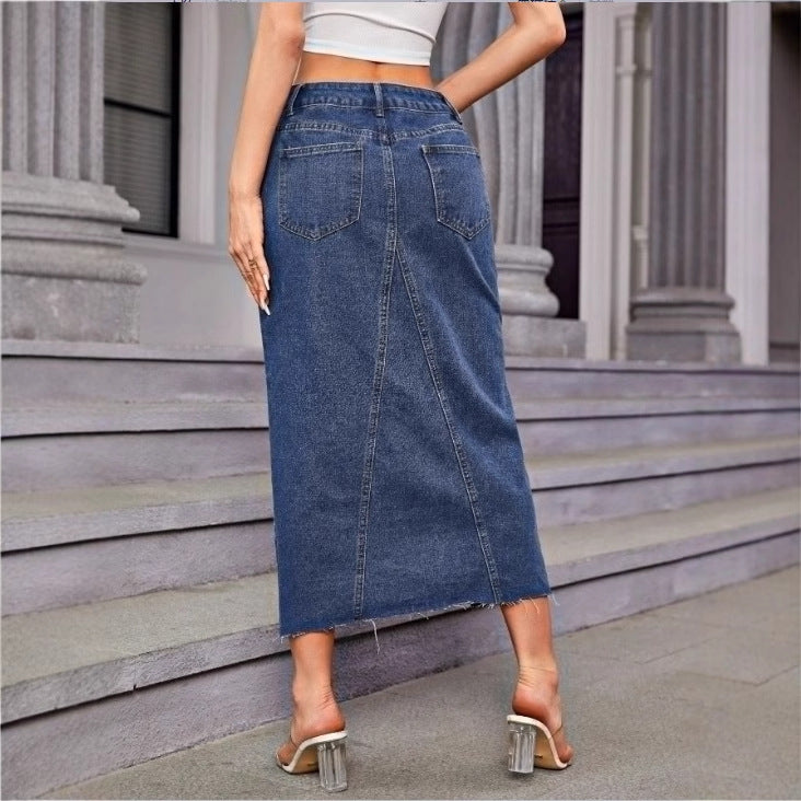 Women Denim Split Skirt Denim