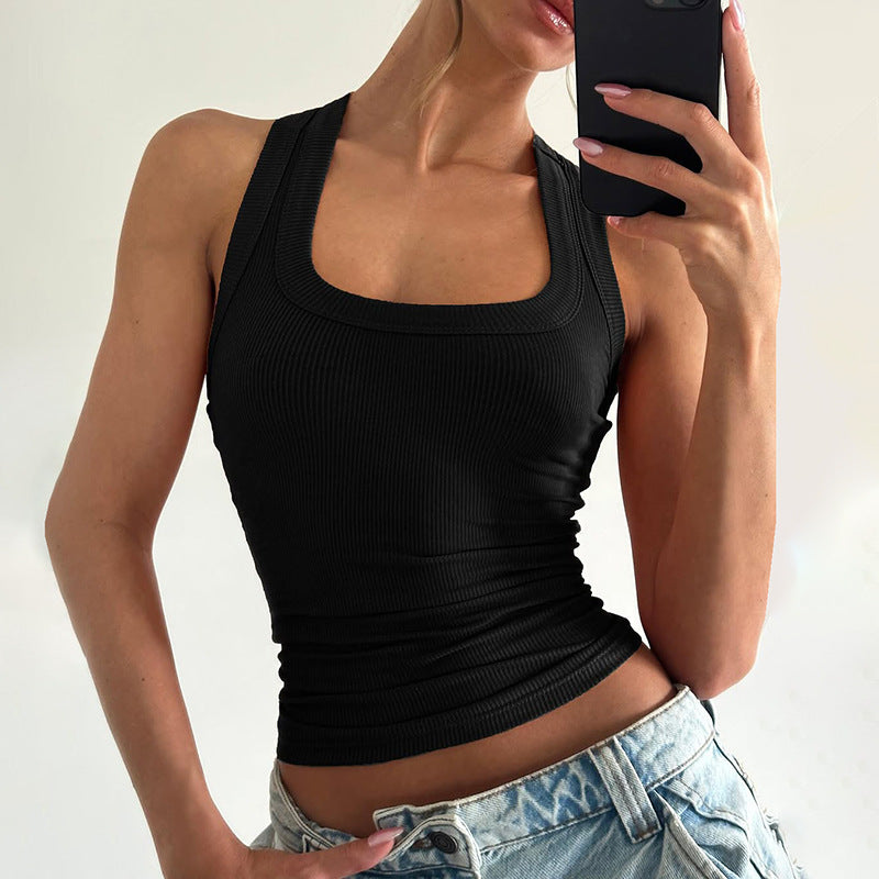 U Collar Solid Color Slim Fit Tank Top  Shop One Place