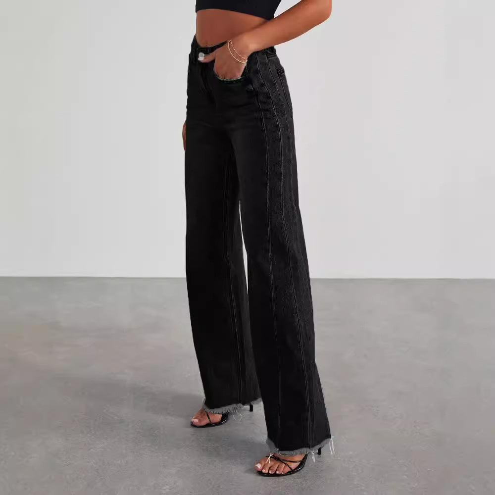 High Waist Comfort Fit Slimming Straight Wide Leg Jeans