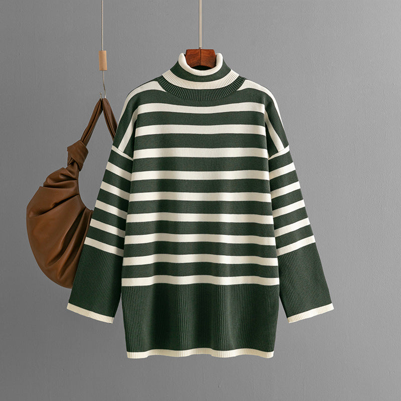 Striped Turtleneck Loose Design Pullover Sweater  Shop One Place
