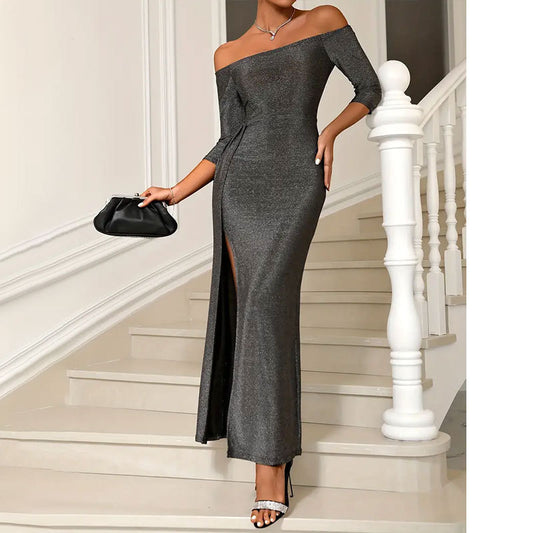 Party Silver Onion Flashing Bomb High Split off Shoulder Dress  Shop One Place