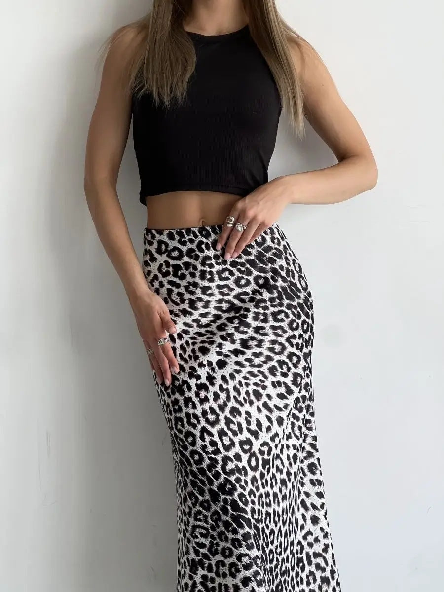 Leopard Print Satin Maxi Skirt