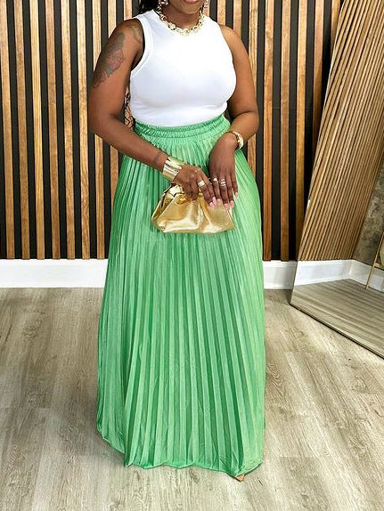 Plus Size Loose Casual Pleated Long Skirt