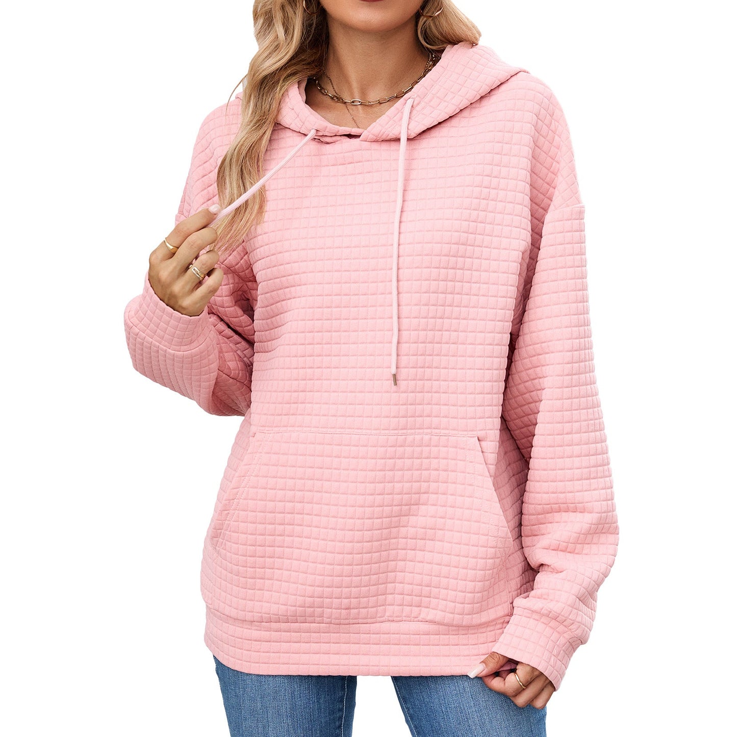 Solid Color Hooded Pocket Loose Long Sleeve Sweatershirt  Shop One Place