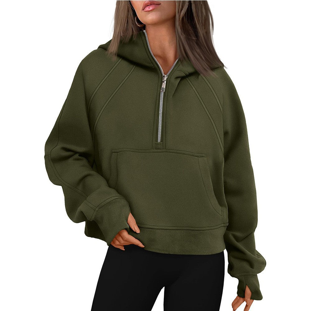 Half Zipper Pullover Hooded Sweatshirt  Shop One Place