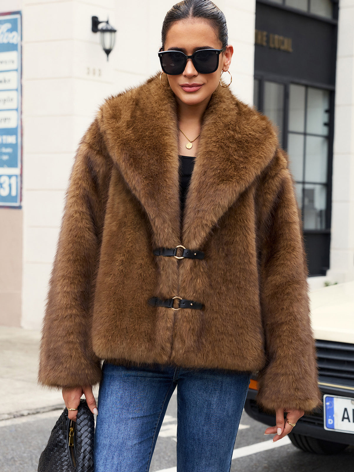 Women's Faux Fur Jacket with Rope Knot Detail – view 16