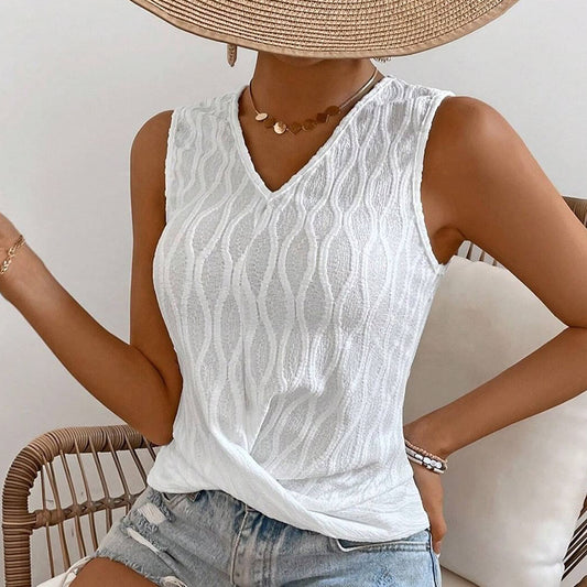 Sexy Design Knitted White Micro Transparent Sleeveless V neck Jacquard Vest Strap Casual Women Clothing  Shop One Place