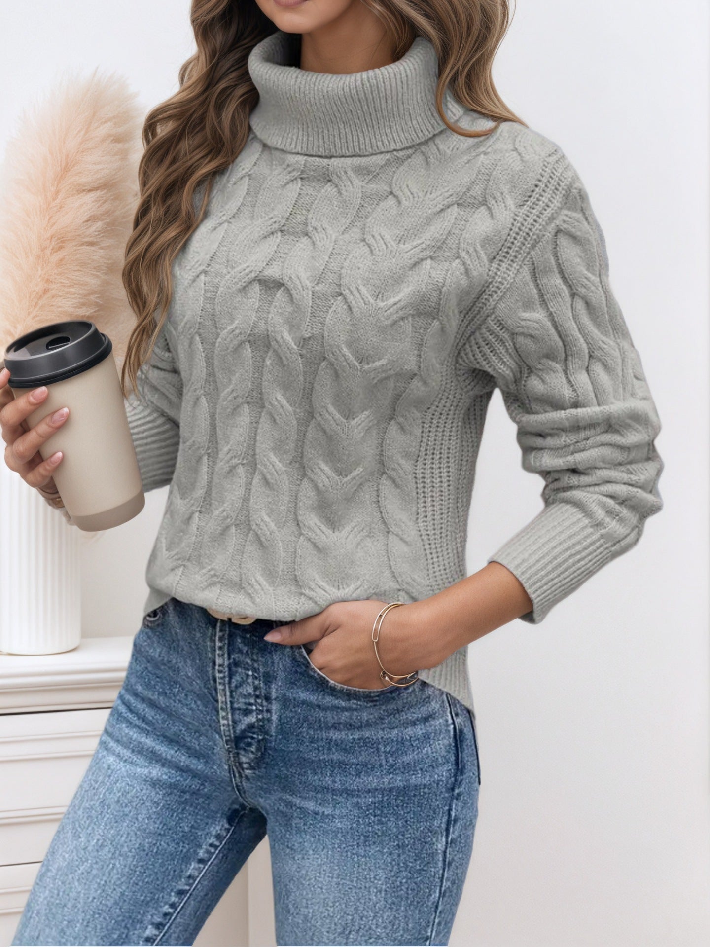 Solid Color Twist Long Sleeve Turtleneck Sweater  Shop One Place