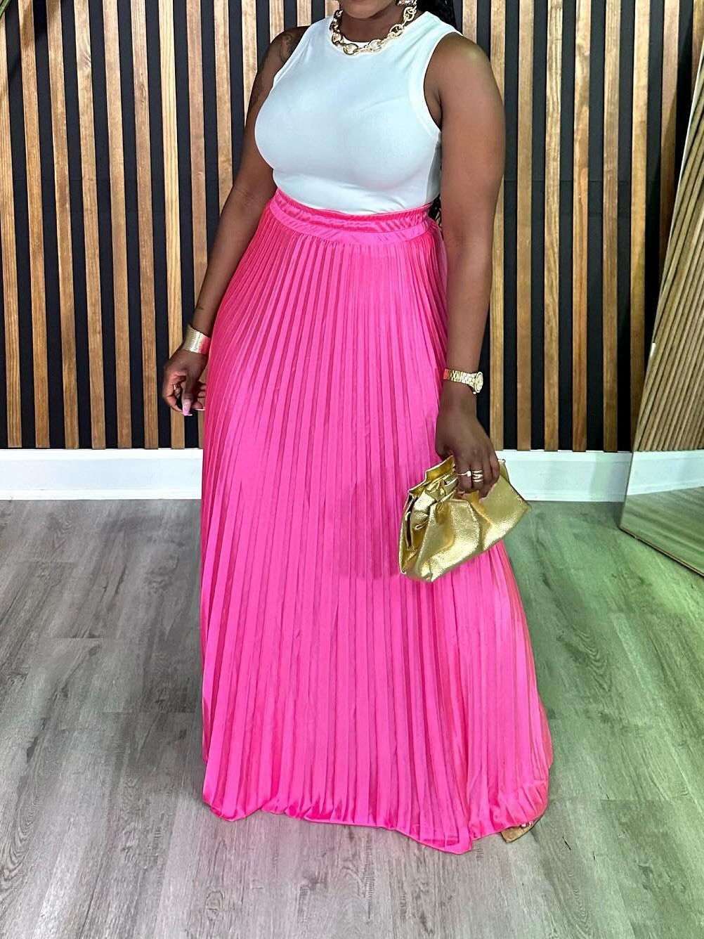 Plus Size Loose Casual Pleated Long Skirt