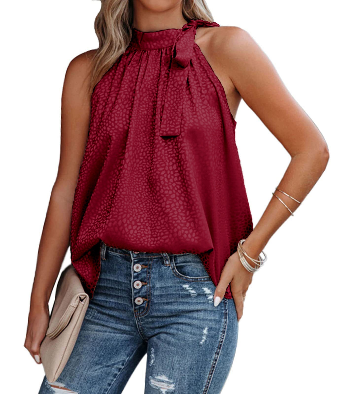 Halter Lace up Bow Leopard Print Sleeveless Vest