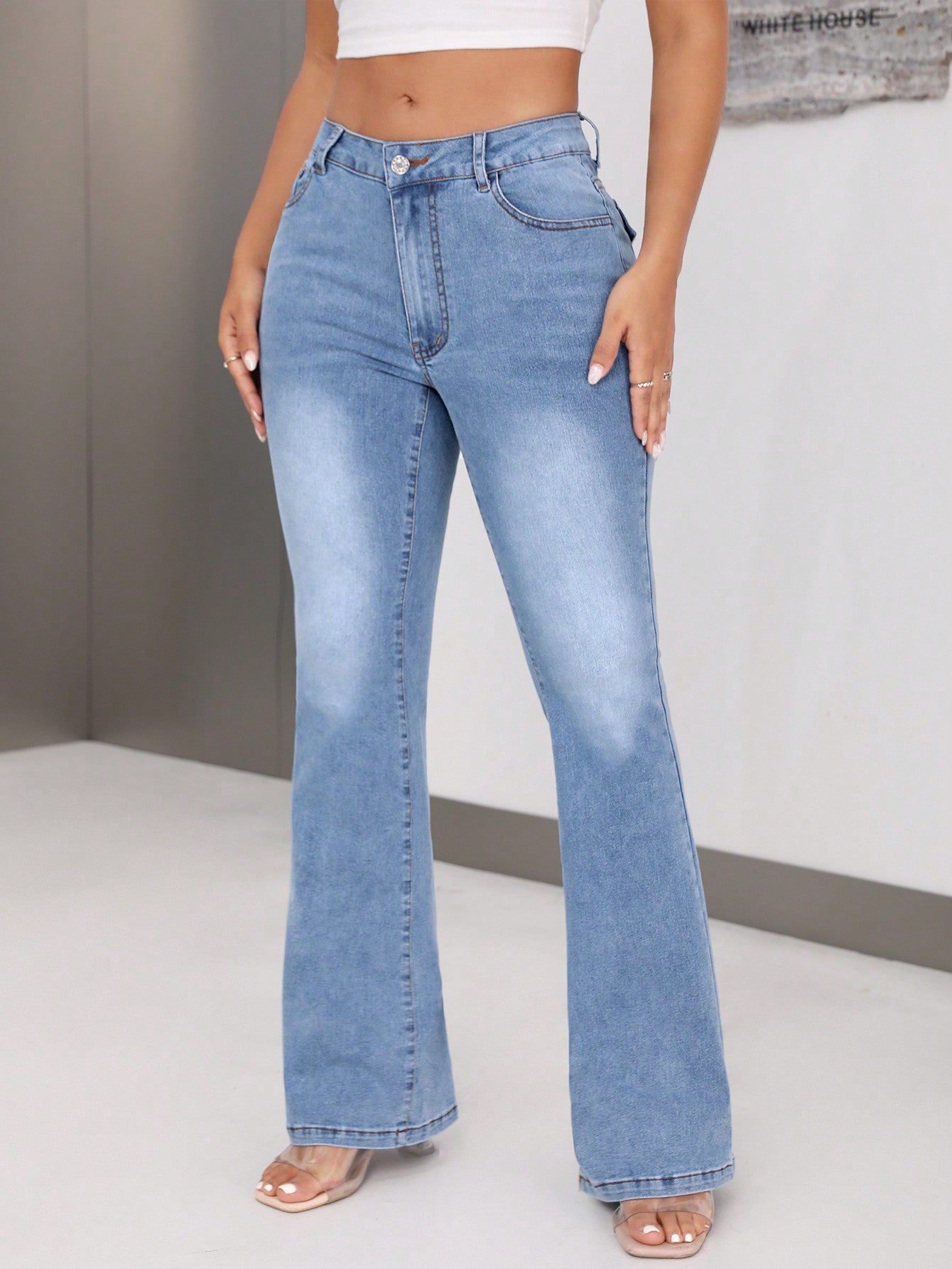 Women's High Waist Casual Straight Leg Slimming High Elastic Jeans