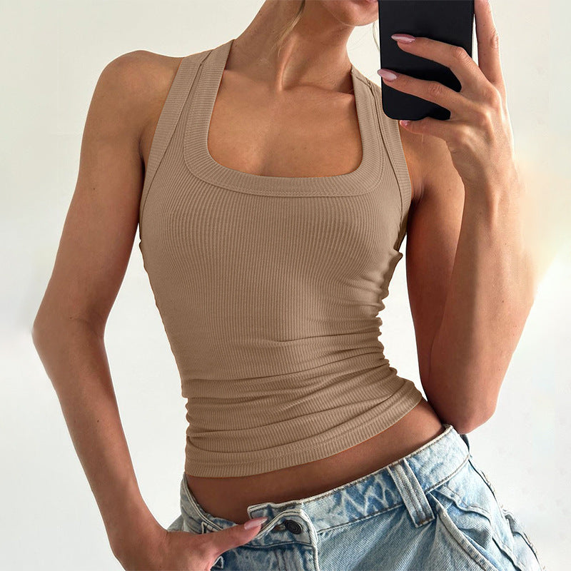 U Collar Solid Color Slim Fit Tank Top  Shop One Place