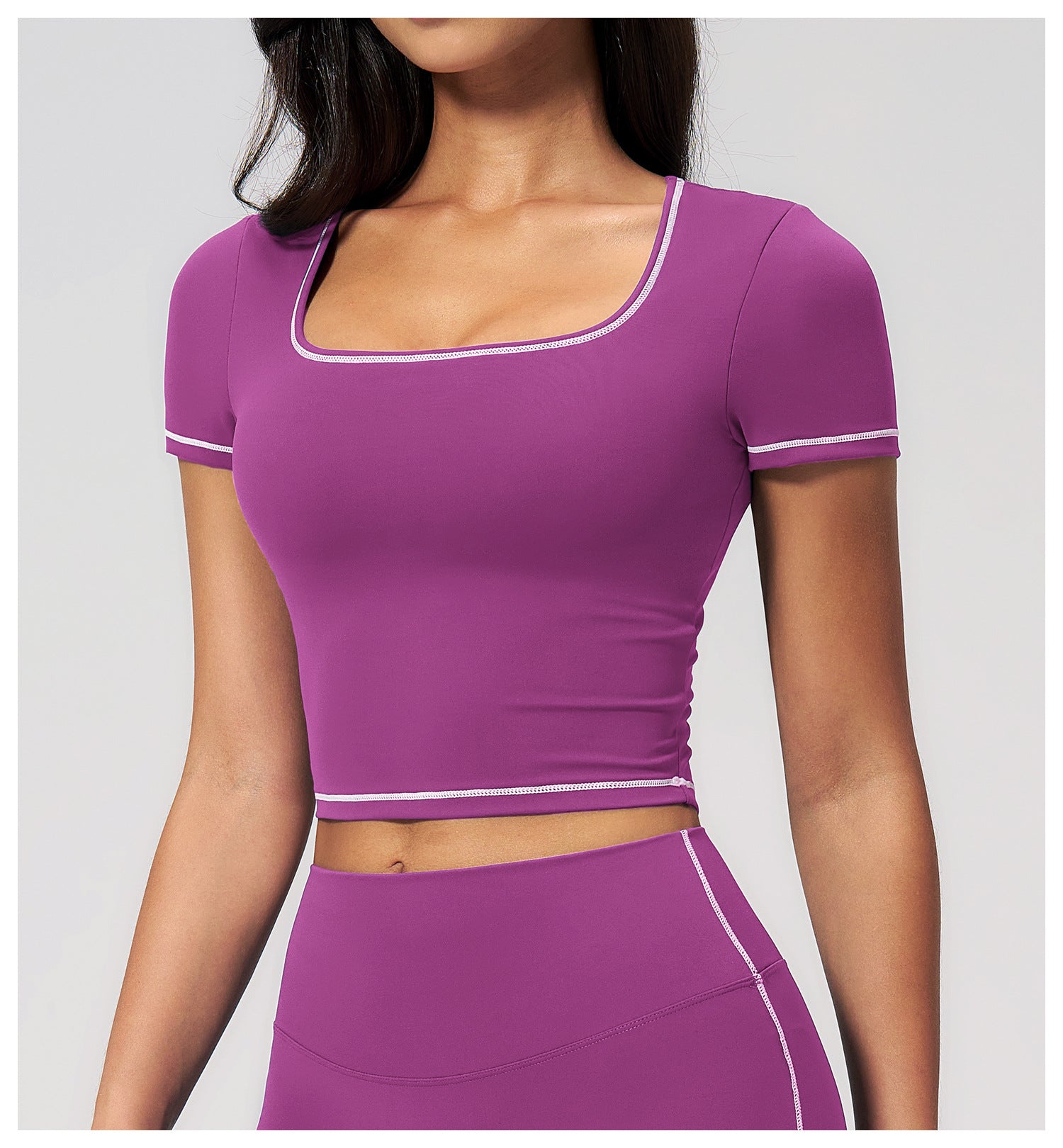 Yoga Short Sleeve Tight Fitting Cropped Outfit Contrast Color Outerwear Sports Short Sleeve Quick Drying Workout Yoga Top  Shop One Place