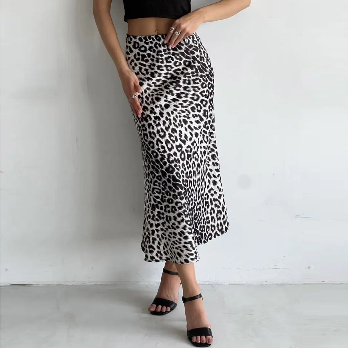 Leopard Print Satin Maxi Skirt