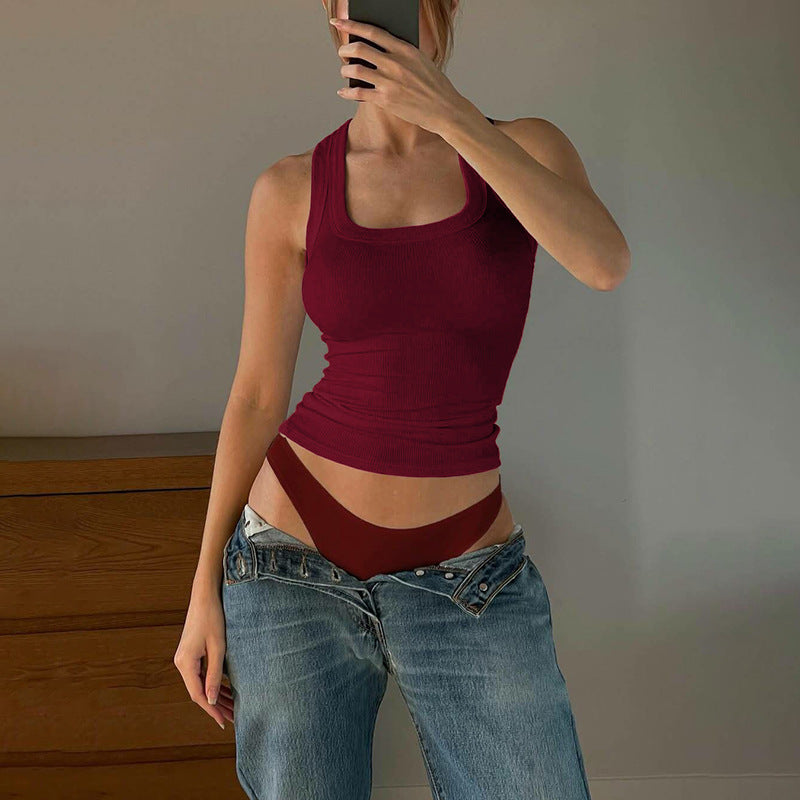 U Collar Solid Color Slim Fit Tank Top  Shop One Place