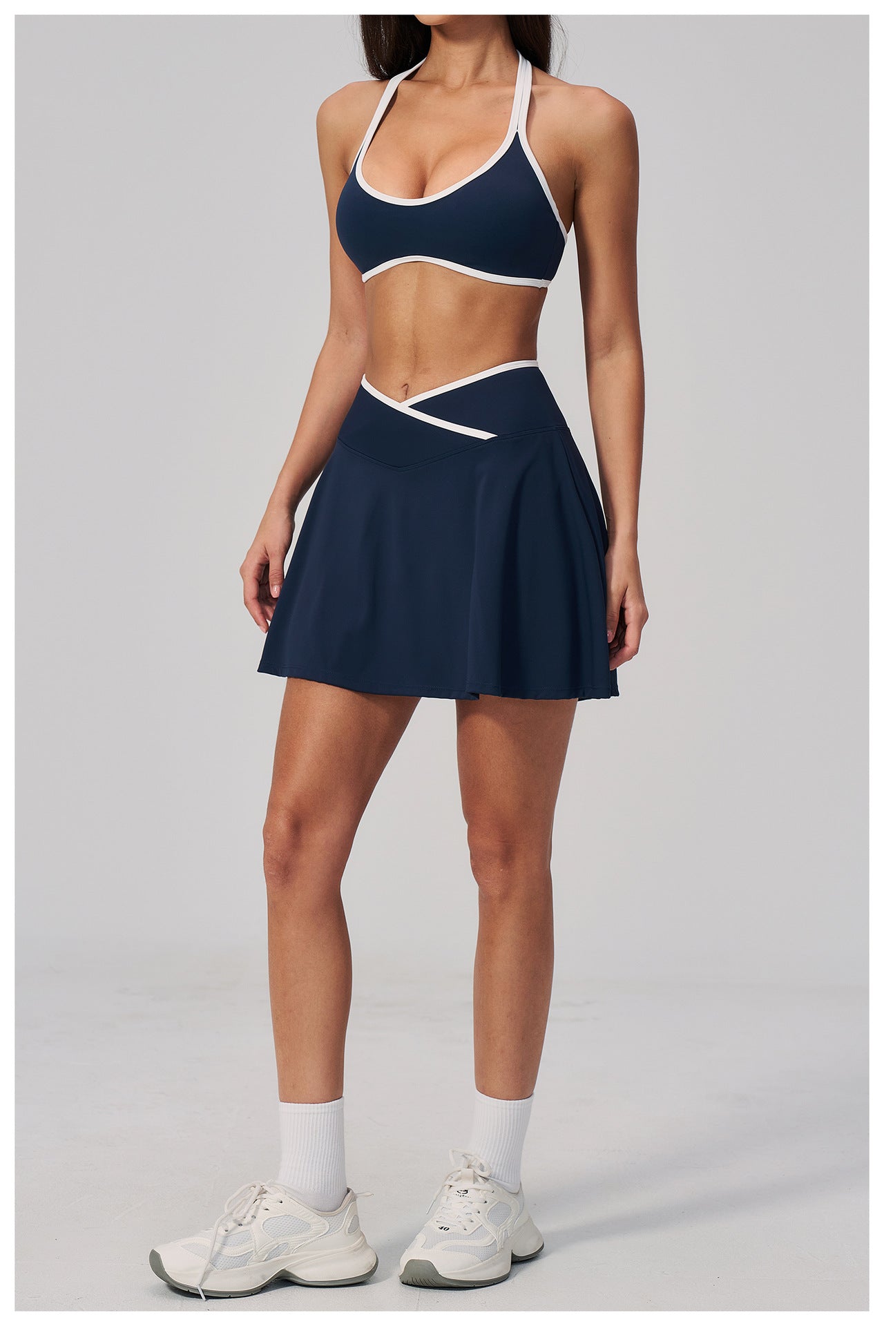 Summer Outdoor Breathable Sports Tennis Skirt Contrast Color Anti Exposure High Waist Workout A line Yoga Set  Shop One Place