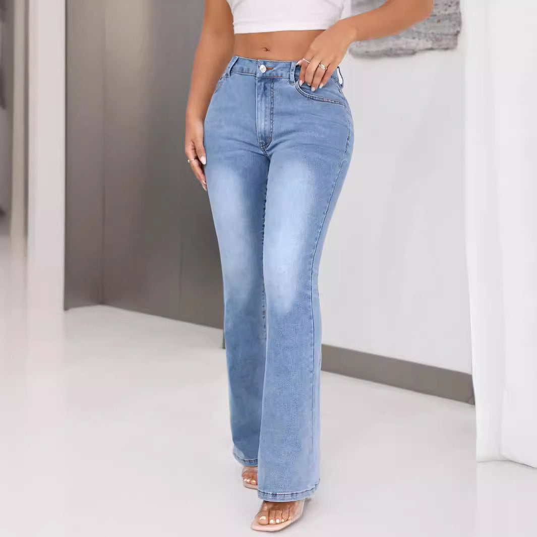 Women's High Waist Casual Straight Leg Slimming High Elastic Jeans