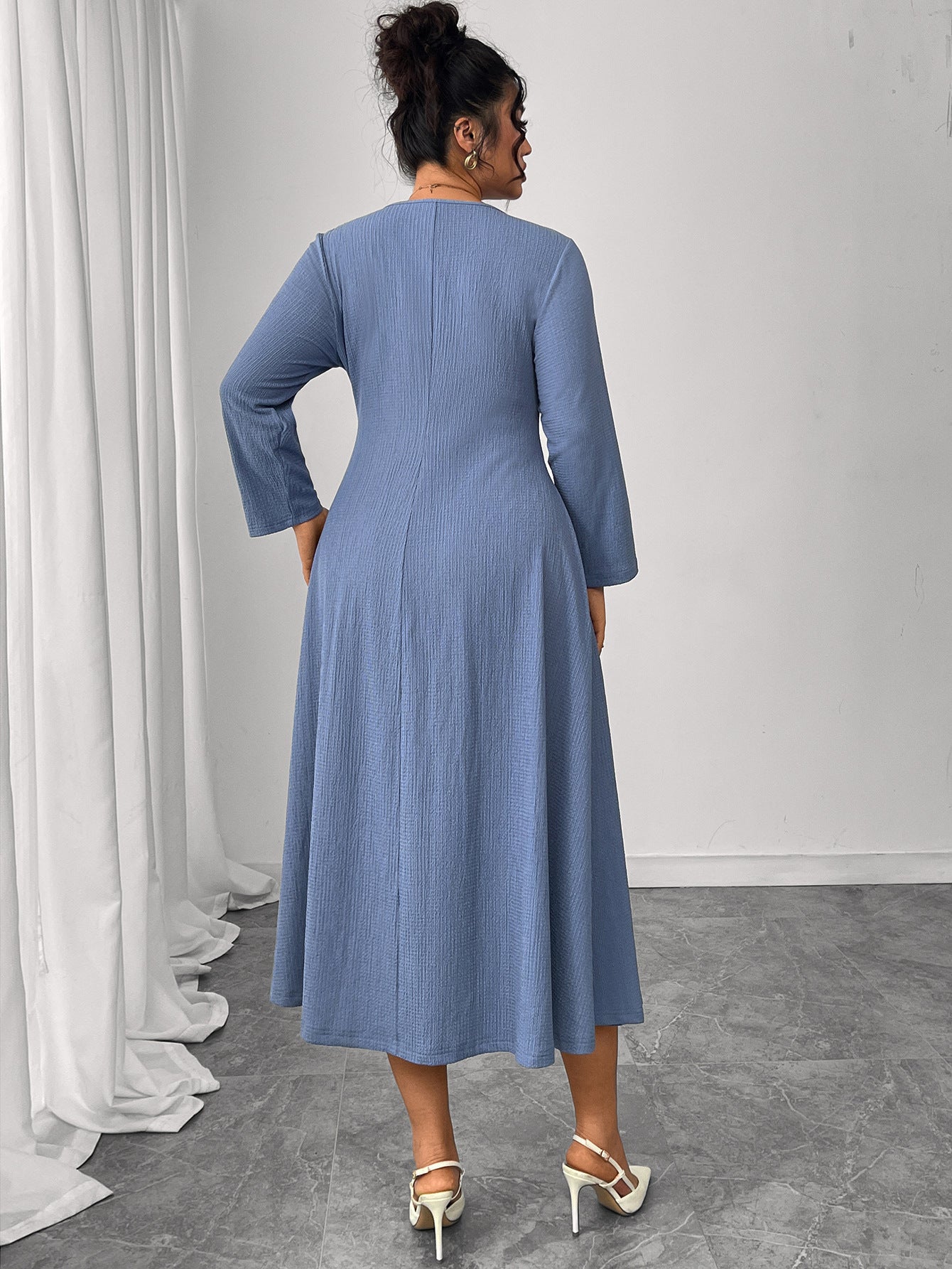 Plus Size Square Collar Long Sleeve Maxi Dress
