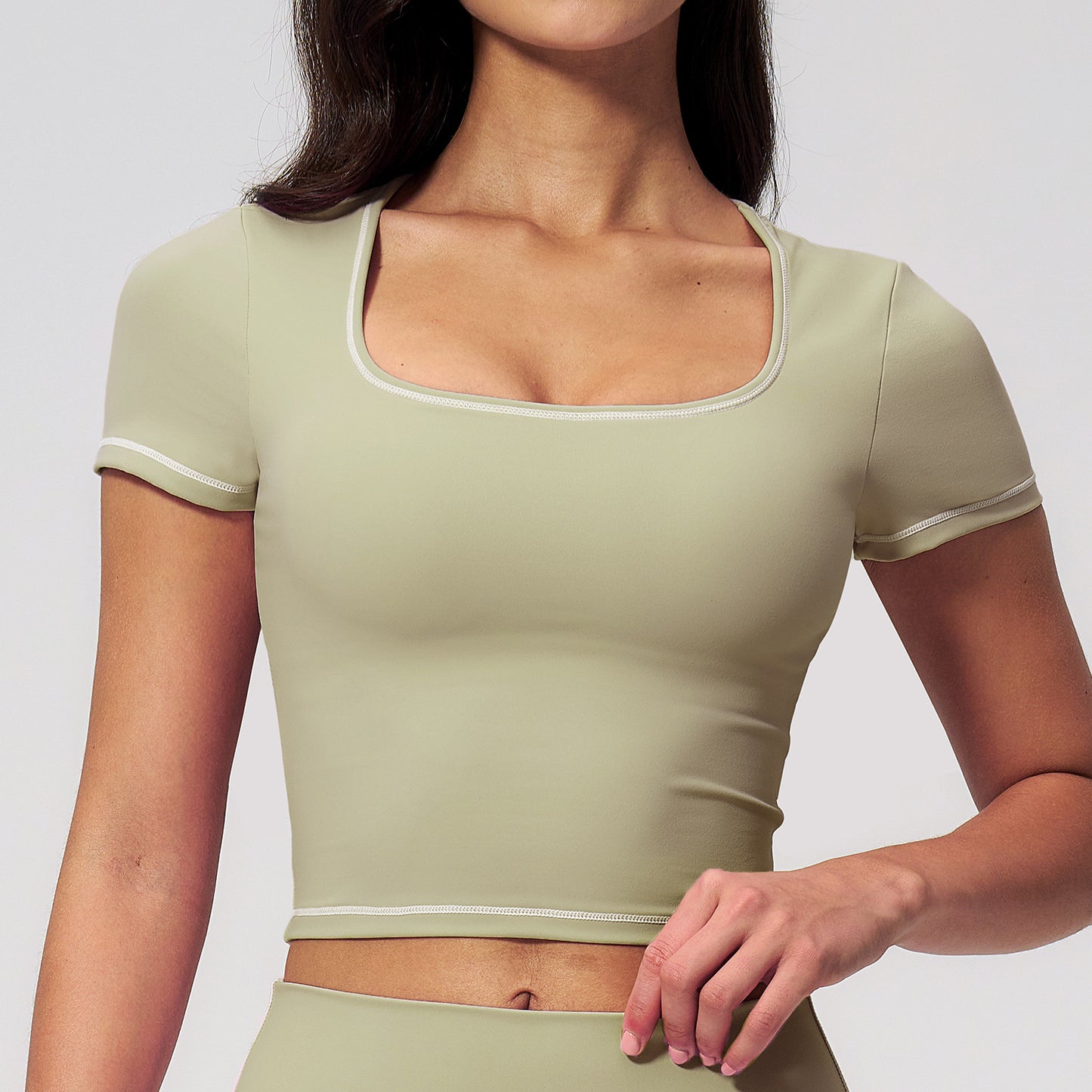 Yoga Short Sleeve Tight Fitting Cropped Outfit Contrast Color Outerwear Sports Short Sleeve Quick Drying Workout Yoga Top  Shop One Place