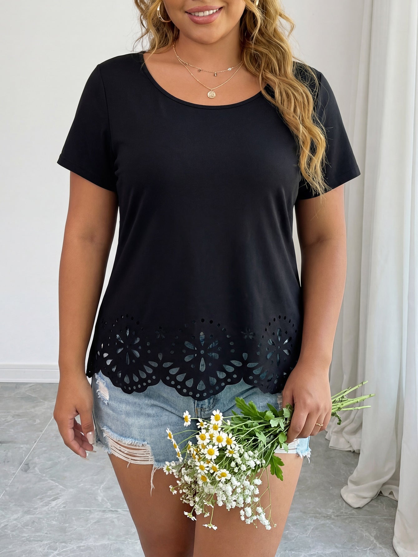 Plus Size Women T shirt Casual Slim Fit Figure Flattering round Neck Tight Sexy Summer Top  Shop One Place