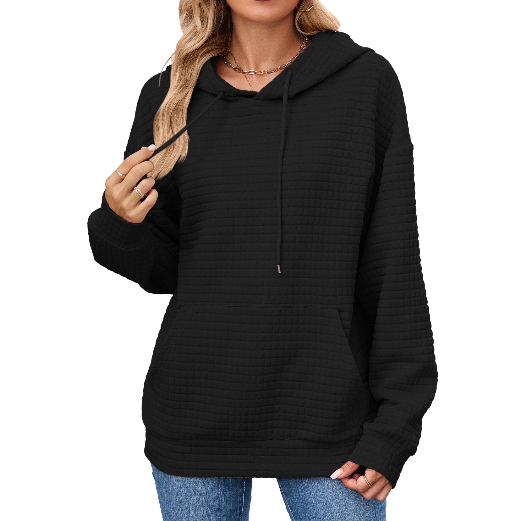 Solid Color Hooded Pocket Loose Long Sleeve Sweatershirt  Shop One Place