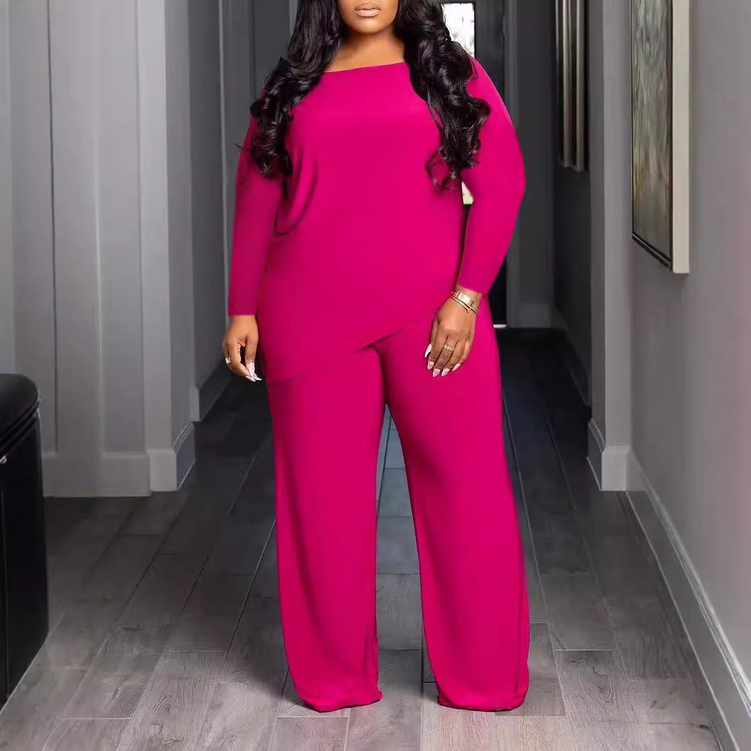 Plus Size Casual Comfortable Solid Color Asymmetric Two Piece Set  Shop One Place