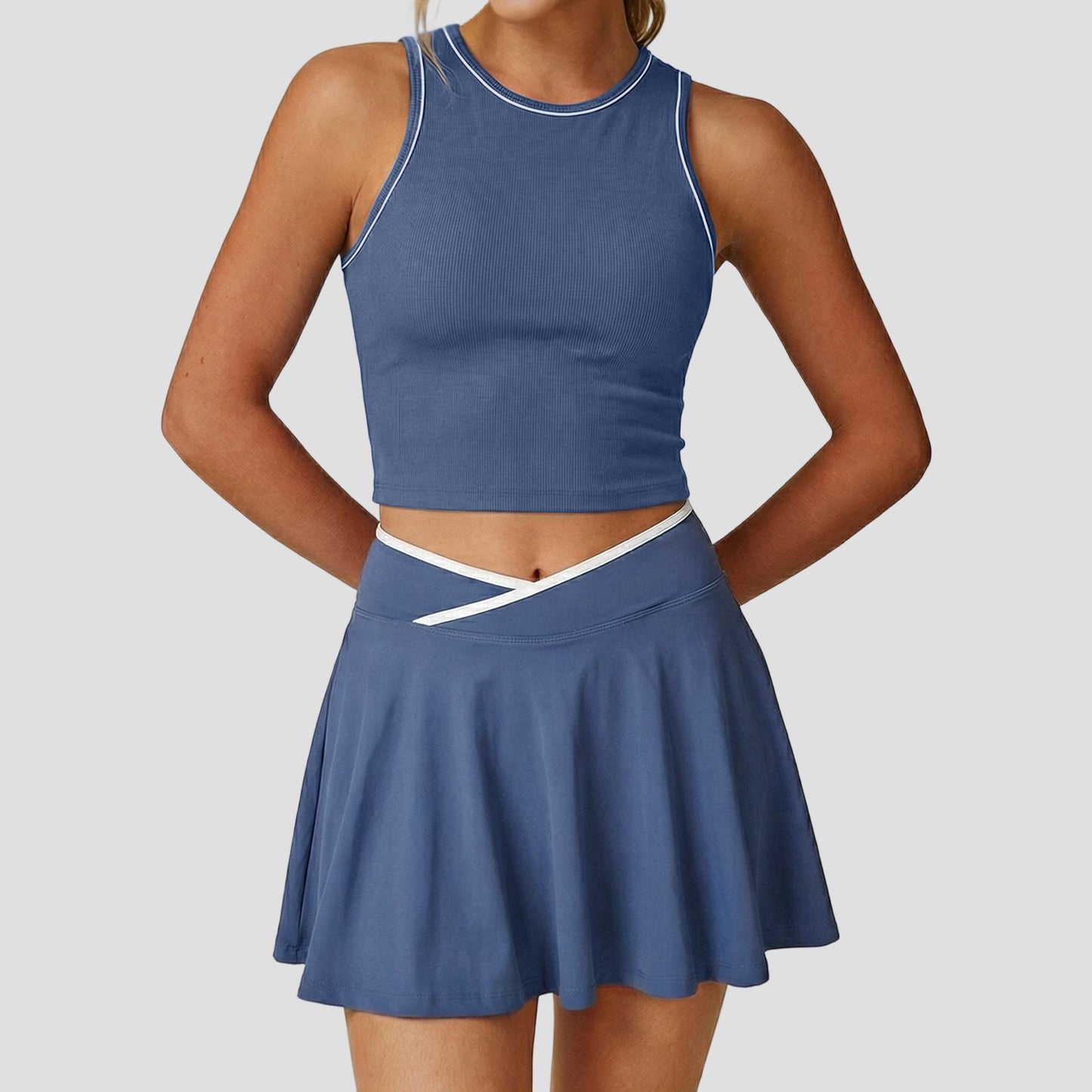 Tennis Skirt Set Golf Half Length Patchwork Skirt Sports Casual Contrast Color Badminton Clothes Outfit (Runs Small)  Shop One Place