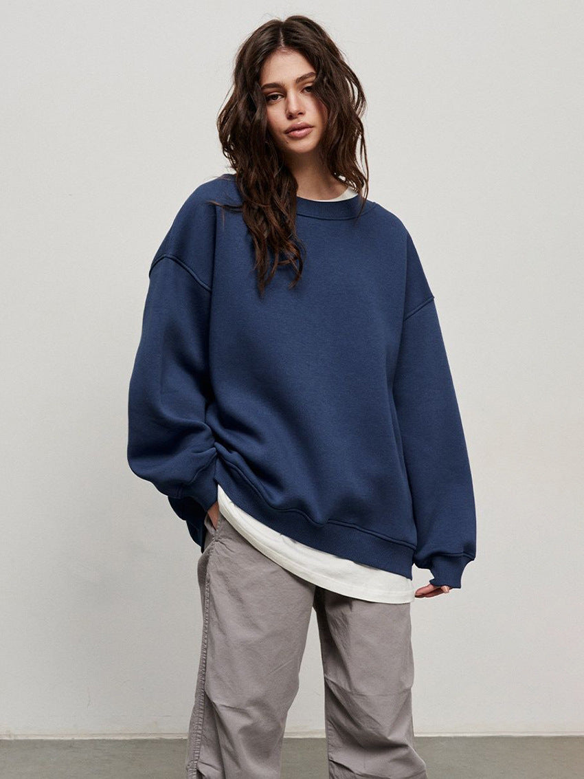 Round Neck Loose Sweatshirt Polar Fleece Pullover Sweater