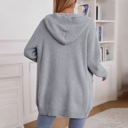 Hooded Long Knitted Cardigan Coat Retro  Shop One Place