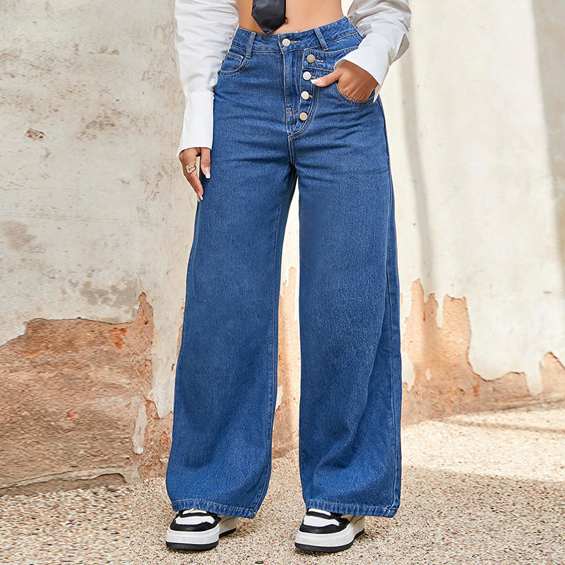 High Waist Wide Leg Straight Jeans