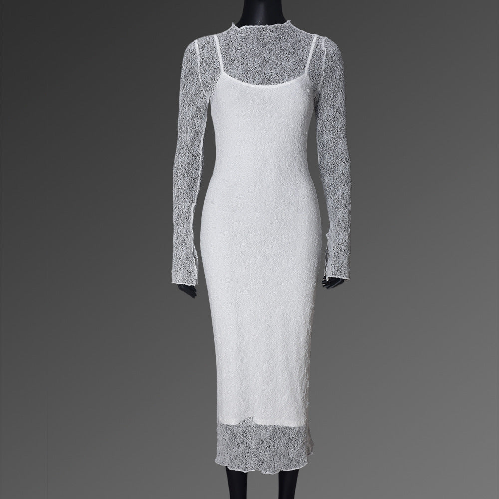 Women Clothing Summer Sexy Slim Fit Lace See through Long Sleeve Dress  Shop One Place
