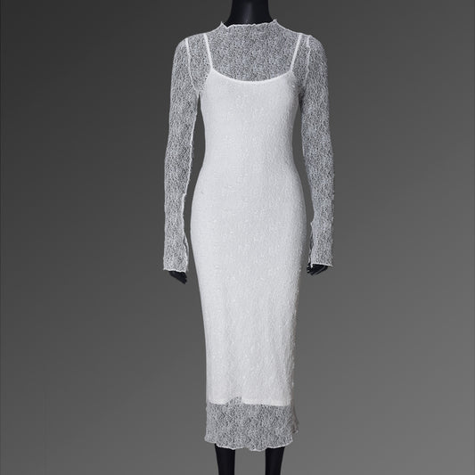 Women Clothing Summer Sexy Slim Fit Lace See through Long Sleeve Dress  Shop One Place