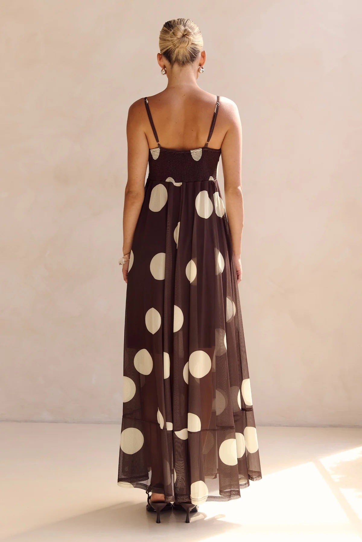 Summer Cami Dress Mesh Polka Dot Print High Waist Big Swing Cami Dress  Shop One Place