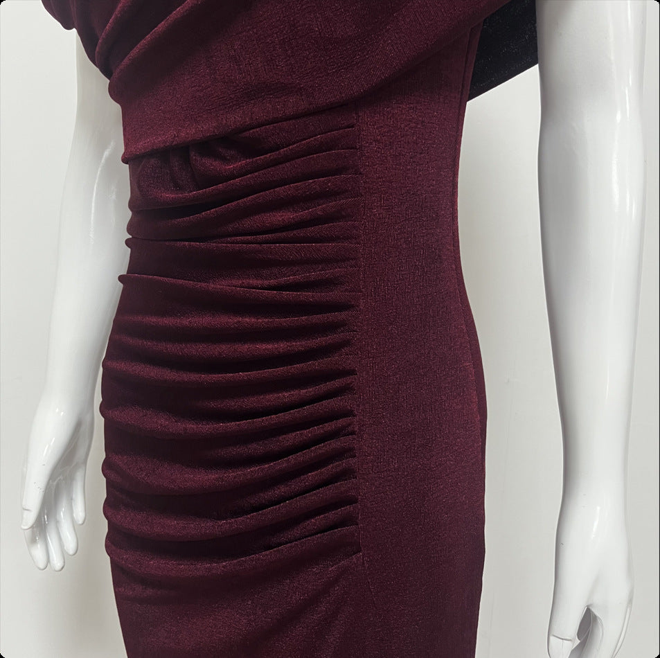 Summer Mature Elegant Skinny Sheath off Shoulder Irregular Asymmetric Cinched Dress  Shop One Place