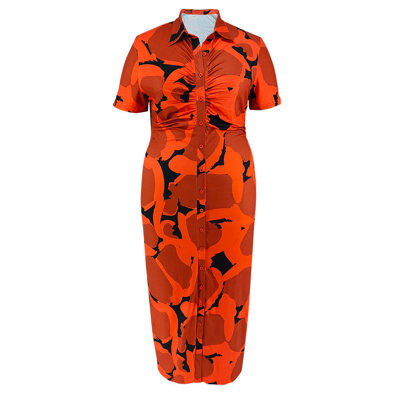 Plus Size Women Button Cardigan Collared Short Sleeve Long Pattern Dress  Shop One Place
