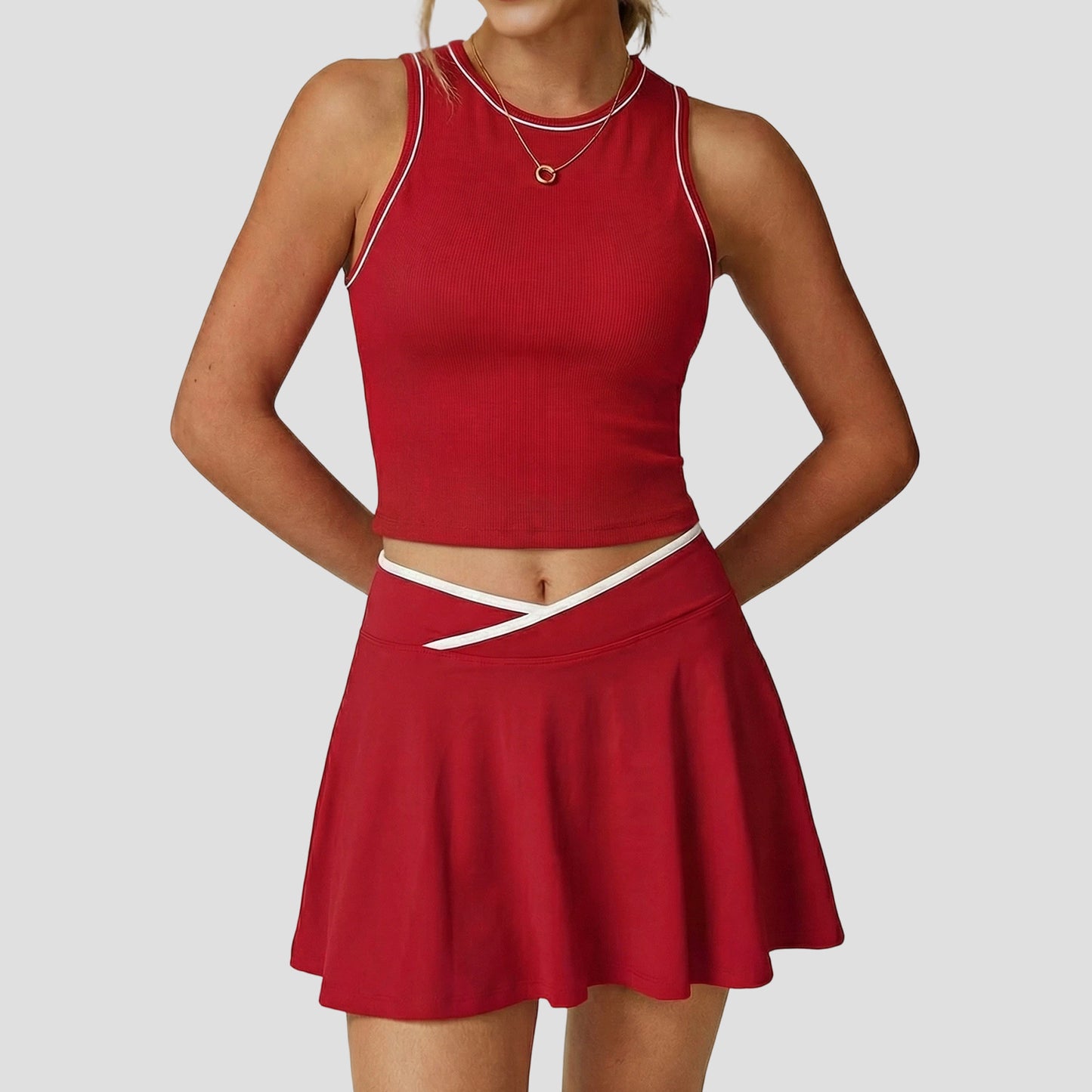 Tennis Skirt Set Golf Half Length Patchwork Skirt Sports Casual Contrast Color Badminton Clothes Outfit (Runs Small)  Shop One Place