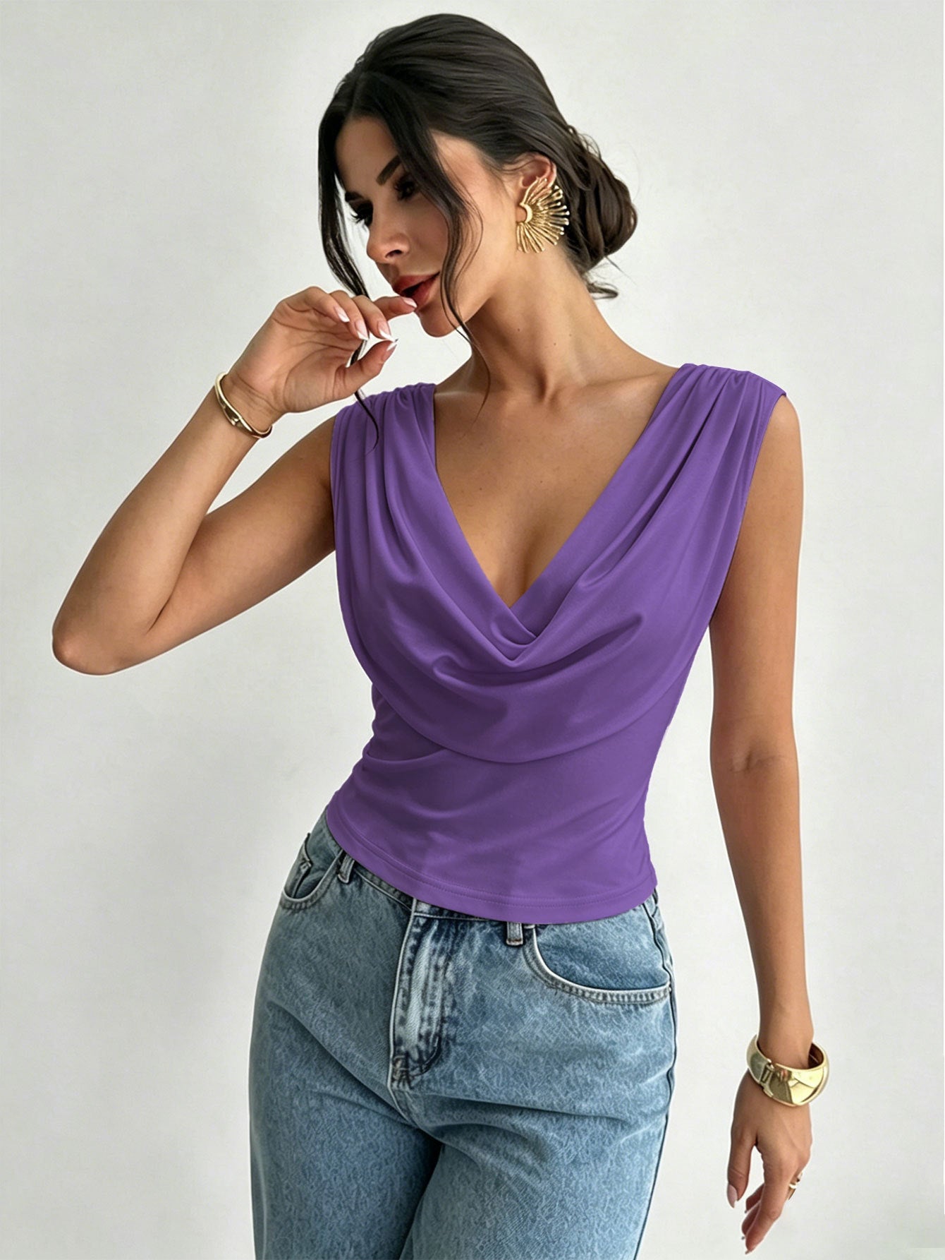 Summer Swing Collar Sleeveless T shirt Waist Slimming Sexy Short Top Women  Shop One Place