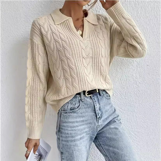 Polo Collar Twist Thread Knitted Sweater  Shop One Place
