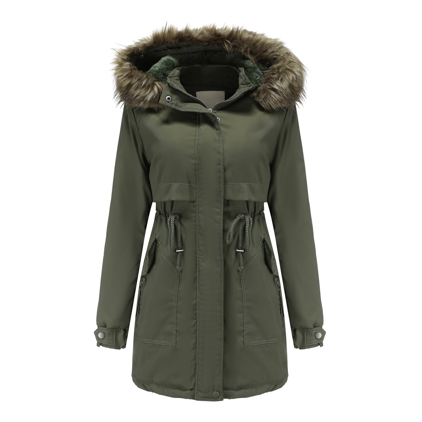 Detachable Fur Collar Hat Quilted Parka