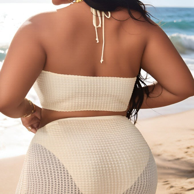 Plus Size Cross Halterneck Sexy Split Bikini Overskirt Three Piece Sets  Shop One Place