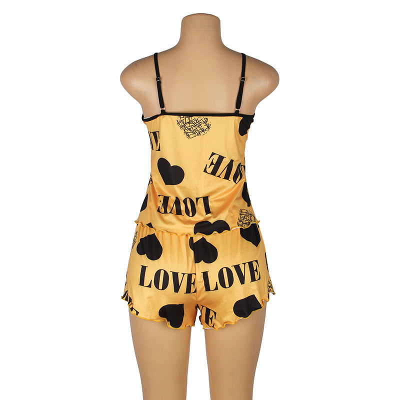 Leopard and Heart Print Pajama Set