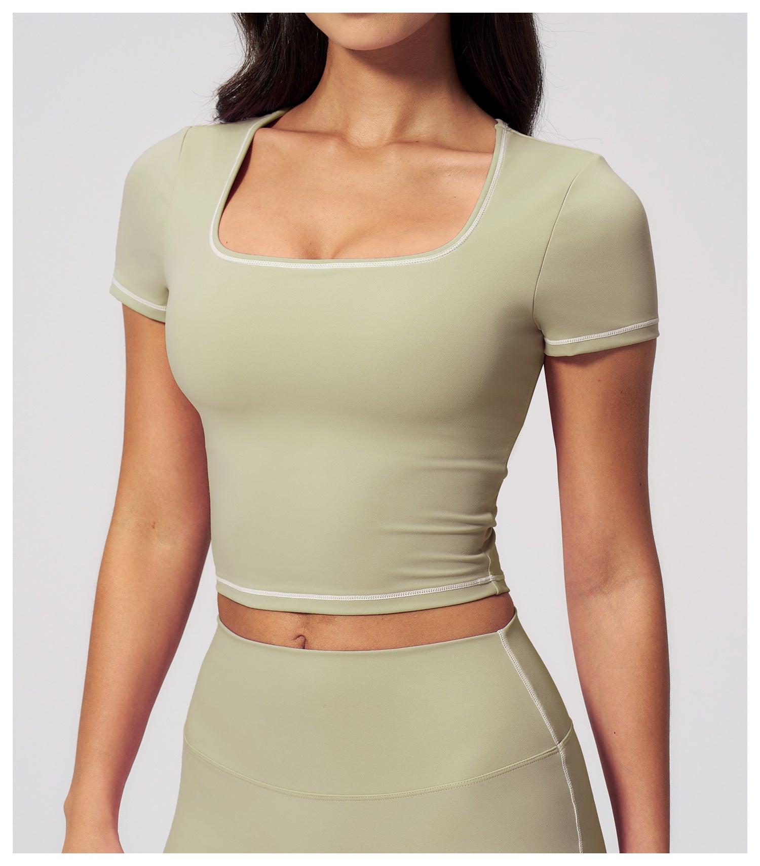 Yoga Short Sleeve Tight Fitting Cropped Outfit Contrast Color Outerwear Sports Short Sleeve Quick Drying Workout Yoga Top  Shop One Place