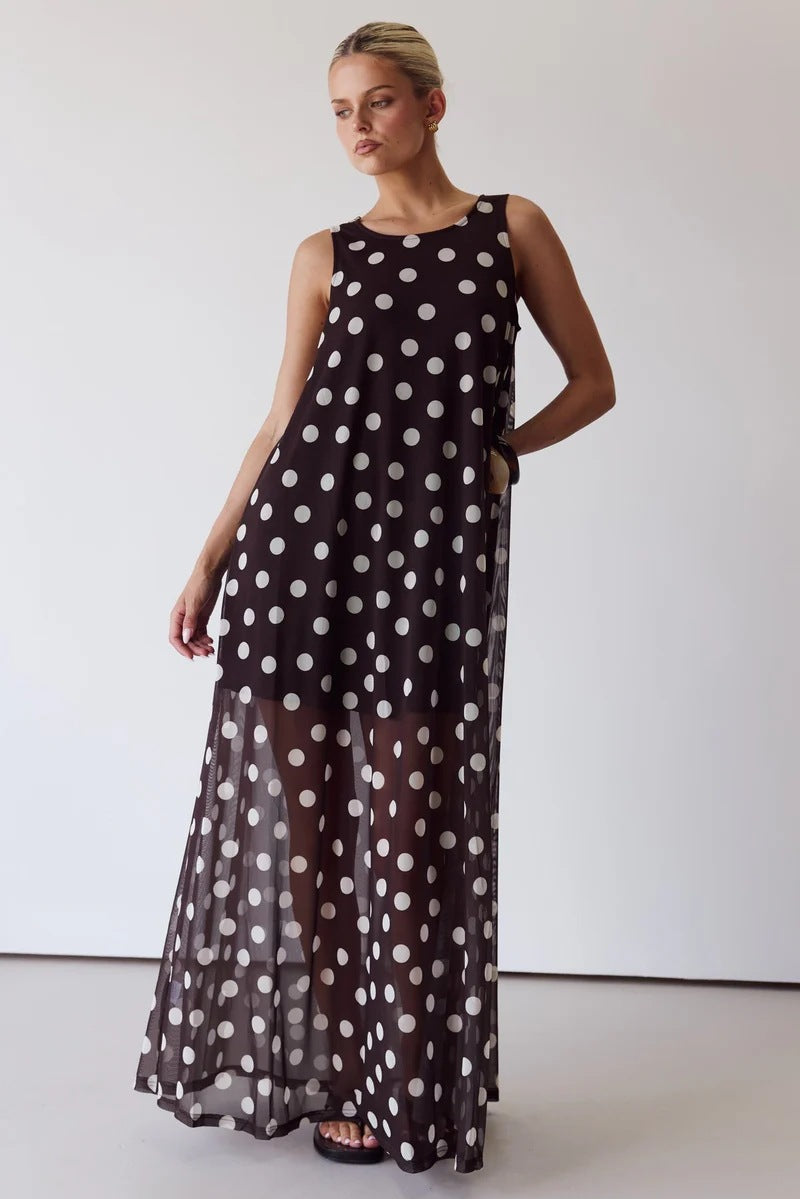 Women Summer Dress Mesh Polka Dot Printing A Swing Sleeveless Dress  Shop One Place
