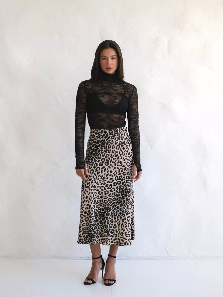 Leopard Print Satin Maxi Skirt